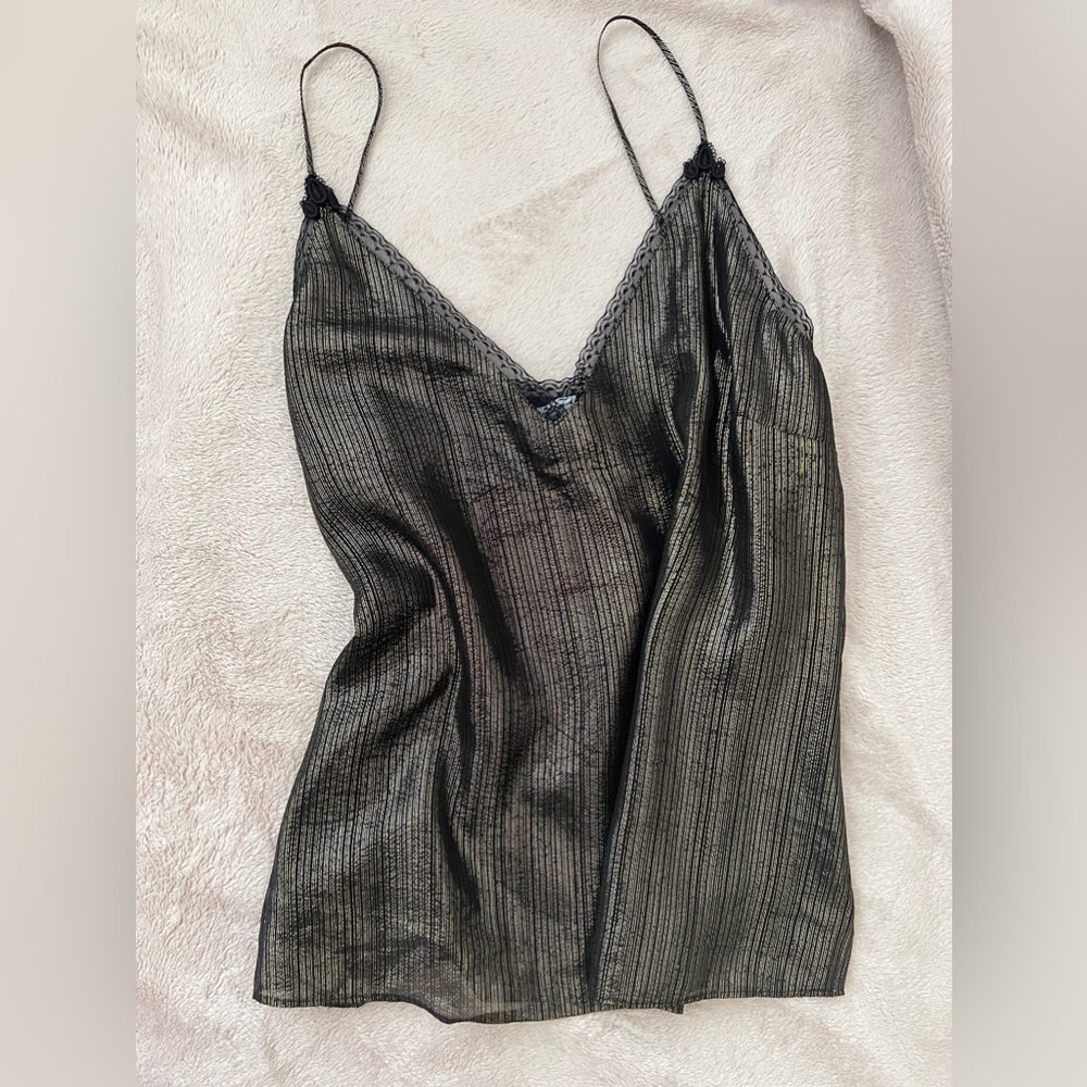 Reiss Elianna Silk Blend Metallic Lace Trim Cami NWT